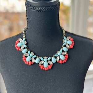Banana Republic Gold-tone Statement Necklace w/ Coral, Aqua & Crystal Stones